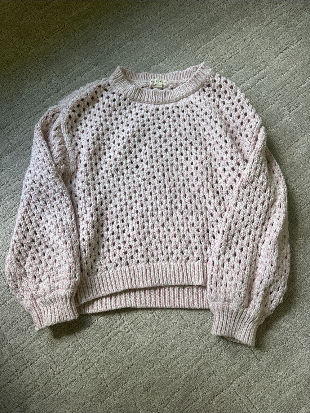 Roller Rabbit Pale Pink Open-Knit Crewneck Sweater